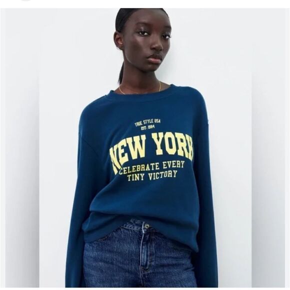 Zara Graphic Design Positive Vibe Crewneck Sweatshirt Size Small - Picture 1 of 9